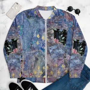 Japanese Boro Inspired Blue Purple Bomber Jacket